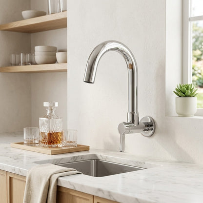 Lagomel wall-mounted single-handle bar faucet in chrome, brushed nickel, brushed gold, matte black, set in a Modern/Contemporary kitchen