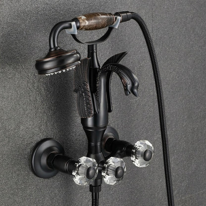 Lagomel wall-mount tub filler in antique brass, matte black, chrome, polished gold, set in a Contemporary/Vintage/Retro bathroom