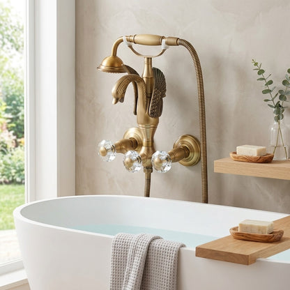 Lagomel wall-mount tub filler, set in a Vintage/Retro/Art Deco bathroom