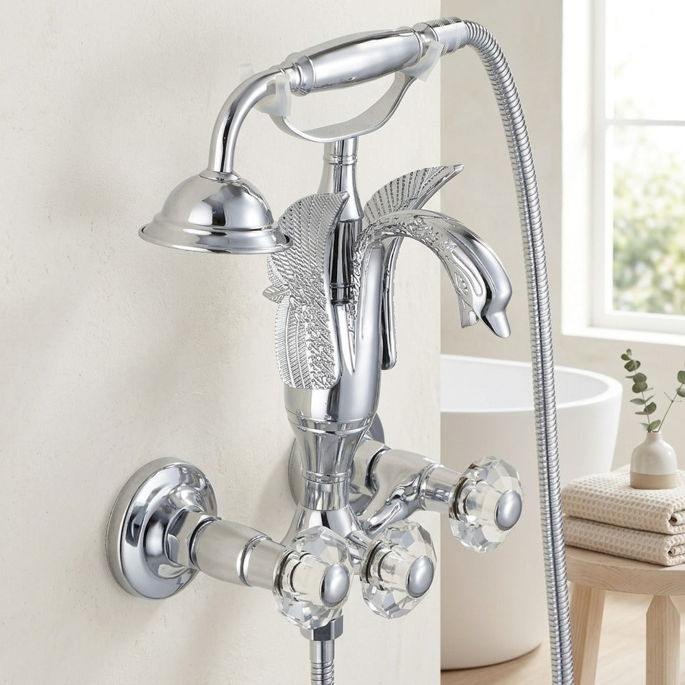 Lagomel wall-mount tub filler, set in a Vintage/Retro/Art Deco bathroom