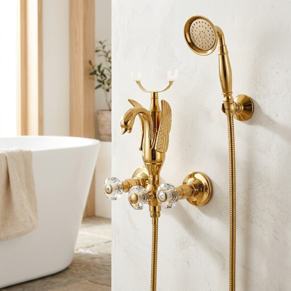 Lagomel wall-mount tub filler, set in a Vintage/Retro/Art Deco bathroom