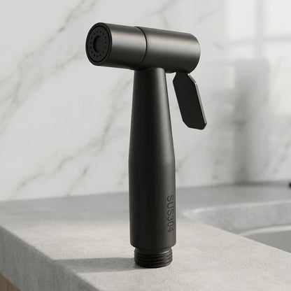 Lagomel wall-mounted bidet faucet in matte black, set in a Modern/Contemporary bathroom