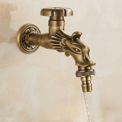 Lagomel wall-mounted outdoor faucet in antique brass, matte black, brushed gold, set in a Vintage/Retro/Rustic bathroom