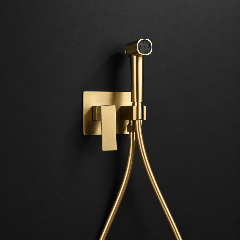 Wall-Mount Concealed Bidet Faucet, Handheld Hot / Cold Bidet Sprayer Set with Hose, Brushed Gold / Chrome / Matte Black / Matte White / Gunmetal