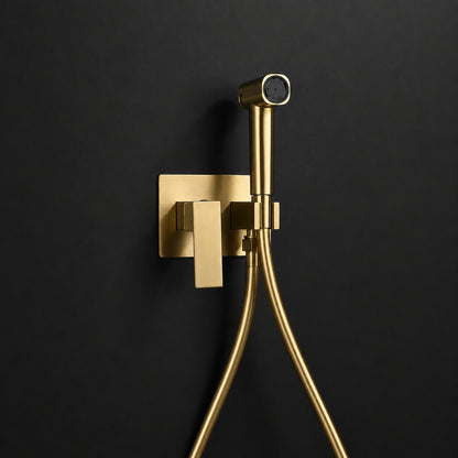 Wall-Mount Concealed Bidet Faucet, Handheld Hot / Cold Bidet Sprayer Set with Hose, Brushed Gold / Chrome / Matte Black / Matte White / Gunmetal