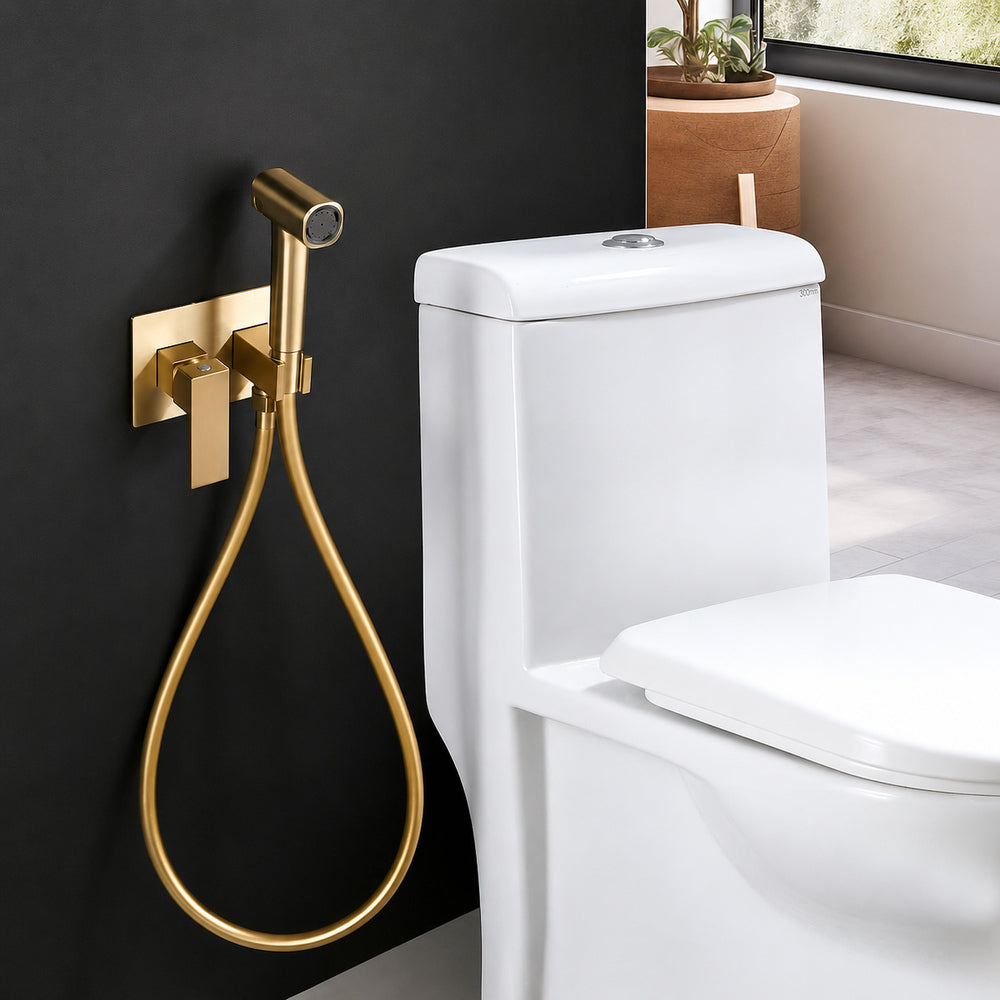 Wall-Mount Concealed Bidet Faucet, Handheld Hot / Cold Bidet Sprayer Set with Hose, Brushed Gold / Chrome / Matte Black / Matte White / Gunmetal