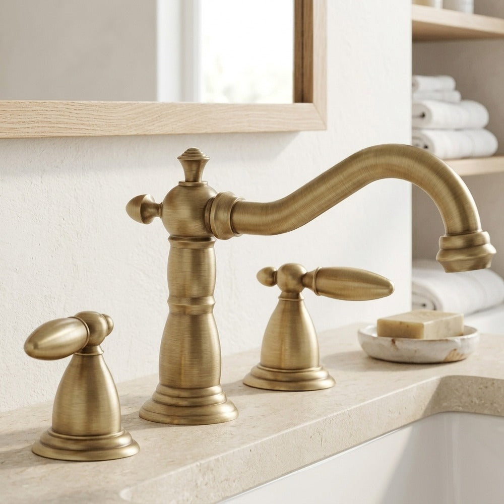 Lagomel widespread bathroom faucet, set in a Modern/Contemporary bathroom
