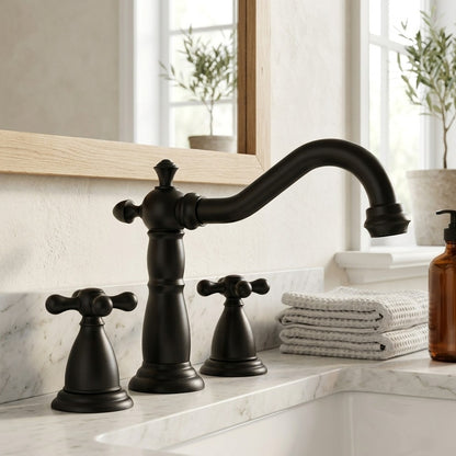 Lagomel widespread bathroom faucet, set in a Modern/Contemporary bathroom