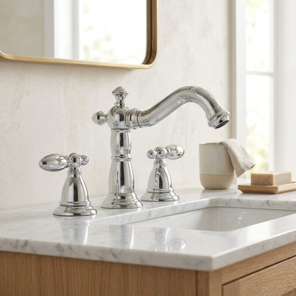 Lagomel widespread bathroom faucet, set in a Modern/Contemporary bathroom