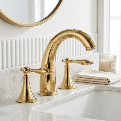 Lagomel widespread bathroom faucet, set in a Modern/Contemporary bathroom