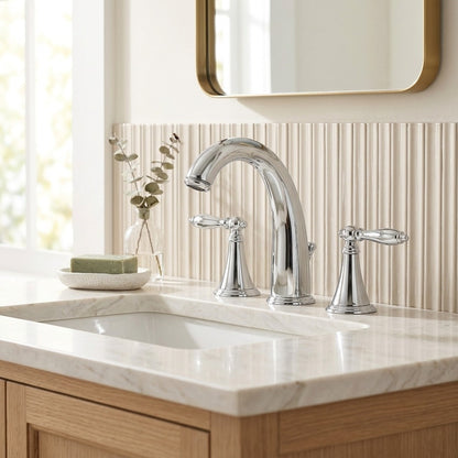 Lagomel widespread bathroom faucet, set in a Modern/Contemporary bathroom
