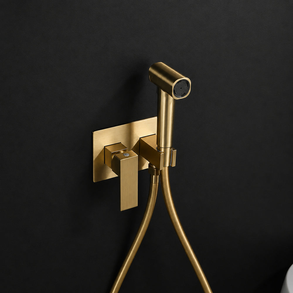 Wall-Mount Concealed Bidet Faucet, Handheld Hot / Cold Bidet Sprayer Set with Hose, Brushed Gold / Chrome / Matte Black / Matte White / Gunmetal