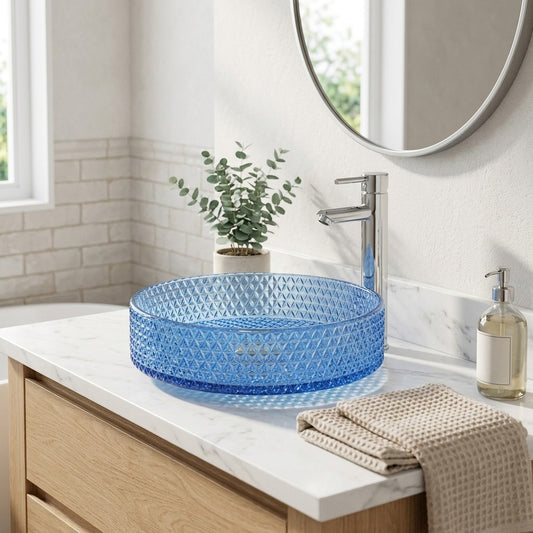 Lagomel faucet and sink set in chrome, set in a Contemporary/Modern bathroom