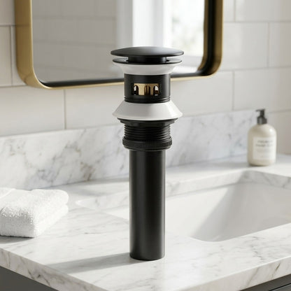Lagomel bathroom sink drain in matte black, set in a Contemporary bathroom