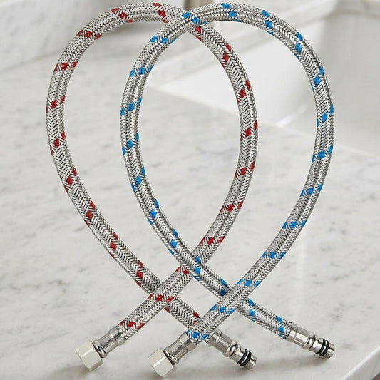 Lagomel faucet connector in stainless steel, set in a Contemporary bathroom