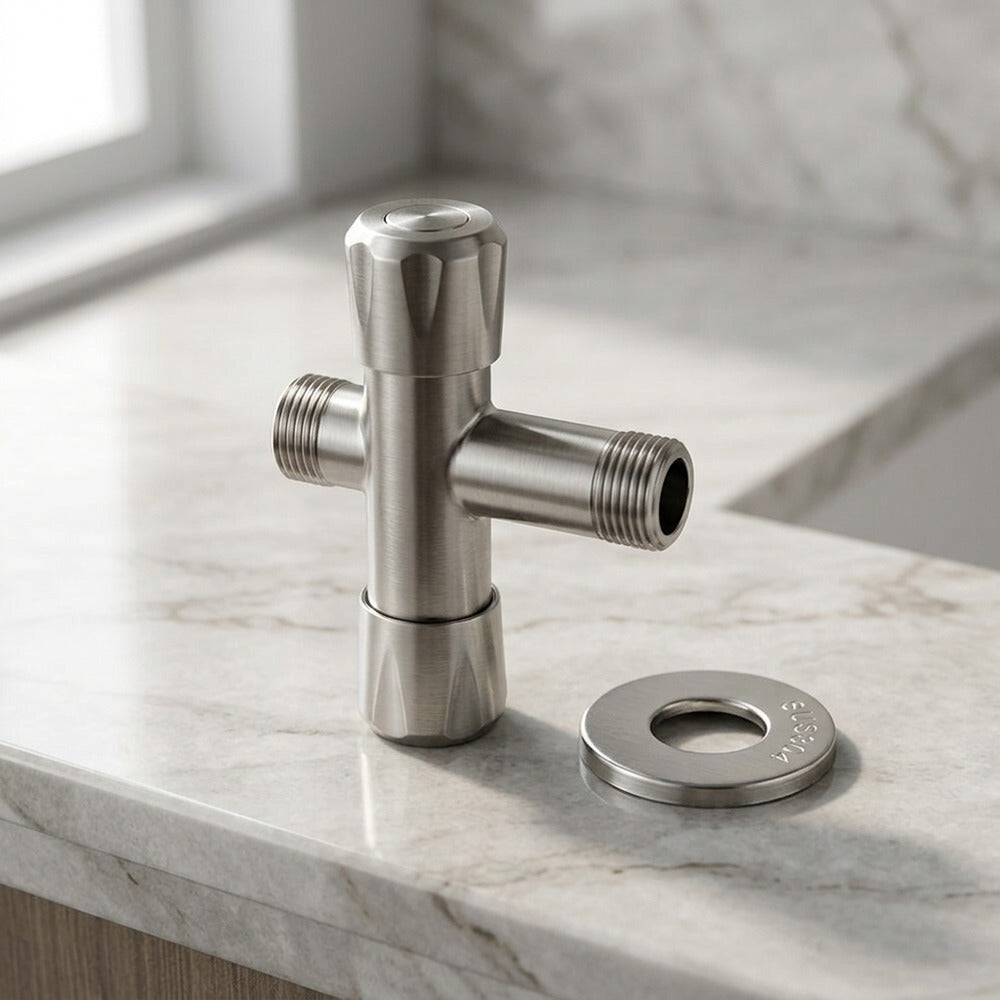 Lagomel wall-mounted single-handle bidet faucet in stainless steel, set in a Contemporary bathroom