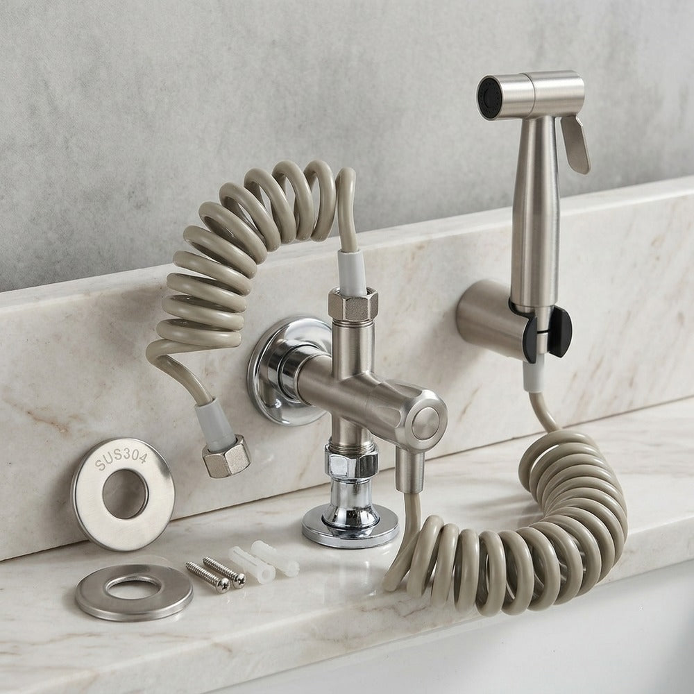 Lagomel wall-mounted single-handle bidet faucet, set in a Contemporary bathroom