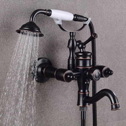 Lagomel double-handle wall-mount tub filler in oil-rubbed bronze, matte black, set in a Traditional/Classic/Vintage/Retro bathroom