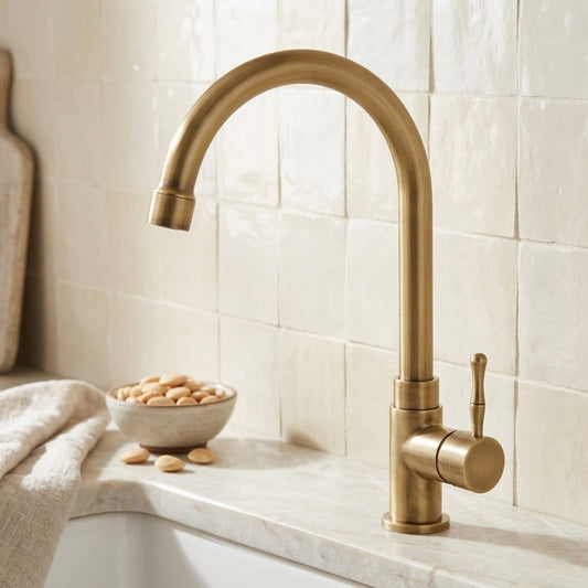 Lagomel single-hole single-handle bar faucet in antique brass, antique bronze, set in a Traditional/Classic/Vintage/Retro kitchen