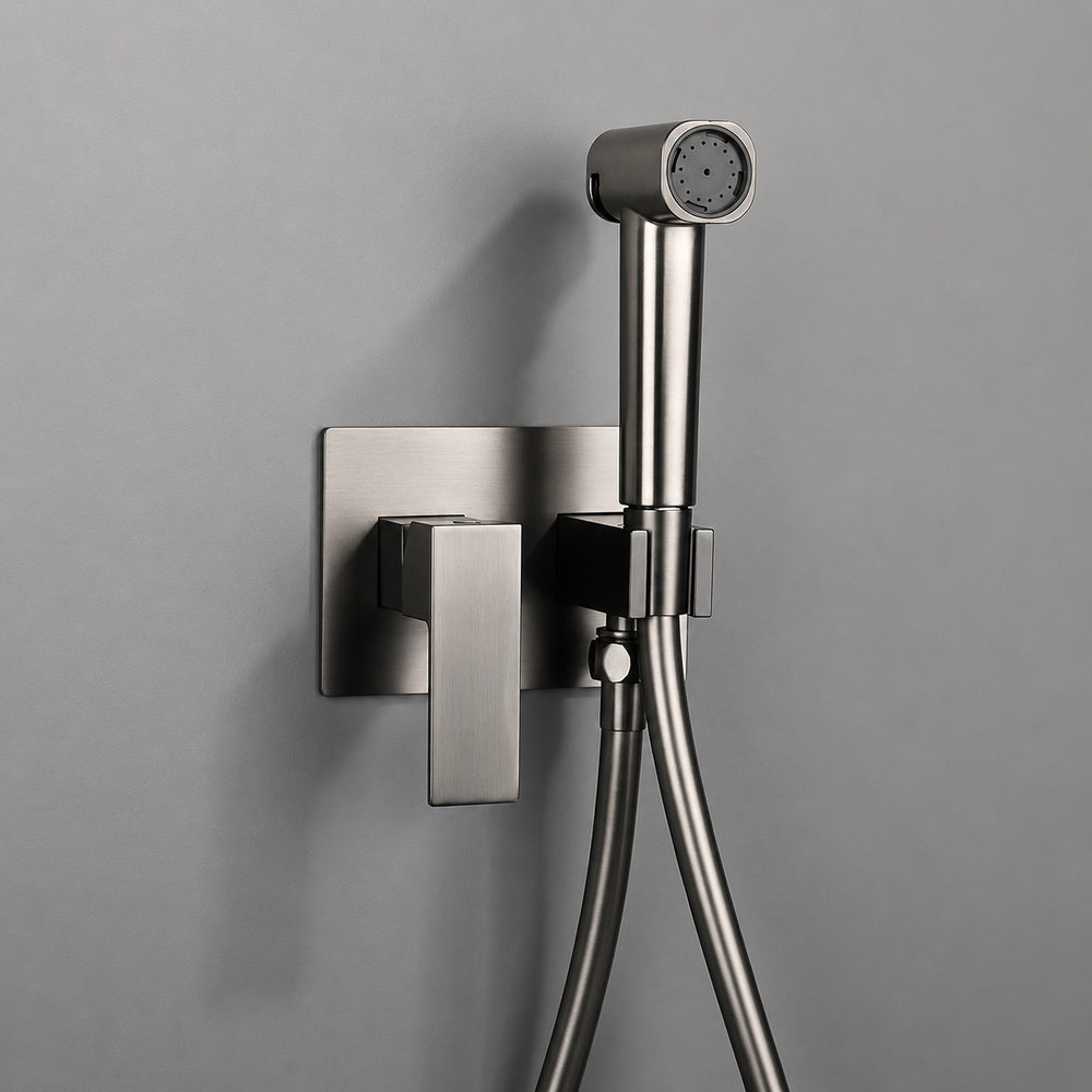 Wall-Mount Concealed Bidet Faucet, Handheld Hot / Cold Bidet Sprayer Set with Hose, Brushed Gold / Chrome / Matte Black / Matte White / Gunmetal