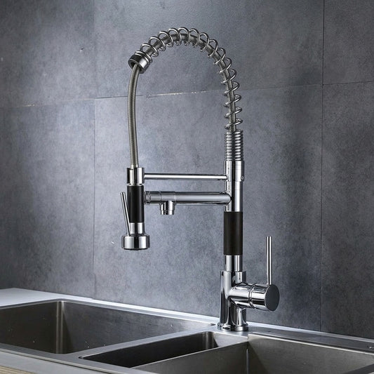 Lagomel single-hole pull-down pre-rinse kitchen faucet in chrome, set in a Contemporary/Modern kitchen