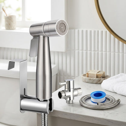 Lagomel bidet faucet in stainless steel, set in a Contemporary bathroom