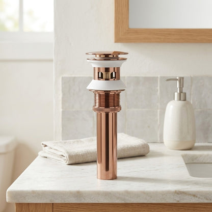 Lagomel bathroom sink drain in rose gold, set in a Contemporary bathroom