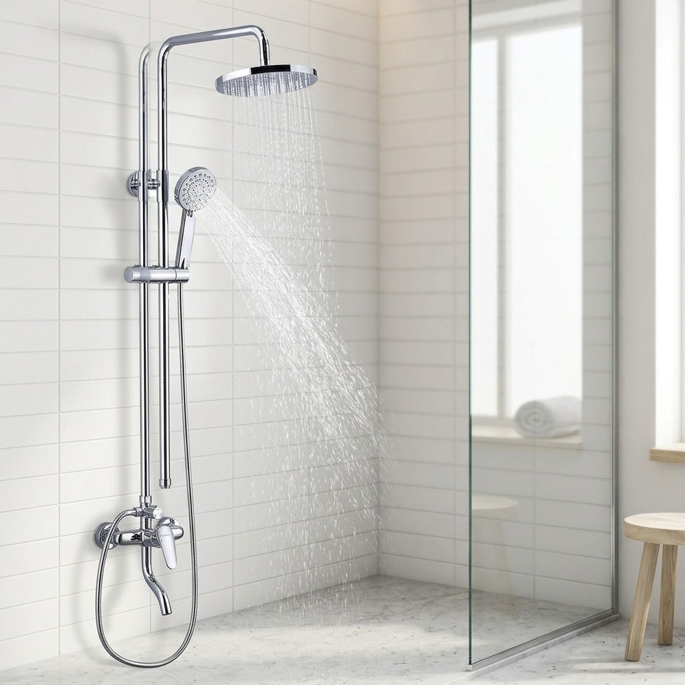 Lagomel wall-mounted single-handle tub and shower system in chrome, electroplated, set in a Modern/Traditional/Classic bathroom