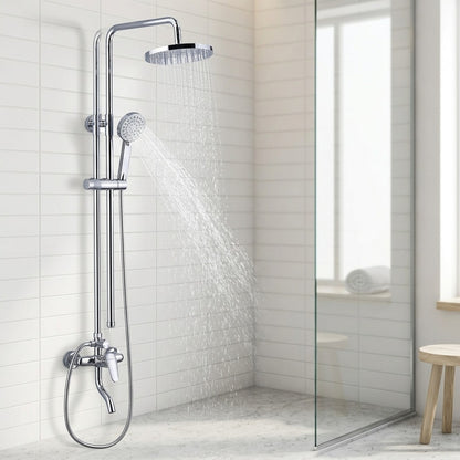Lagomel wall-mounted single-handle tub and shower system in chrome, electroplated, set in a Modern/Traditional/Classic bathroom