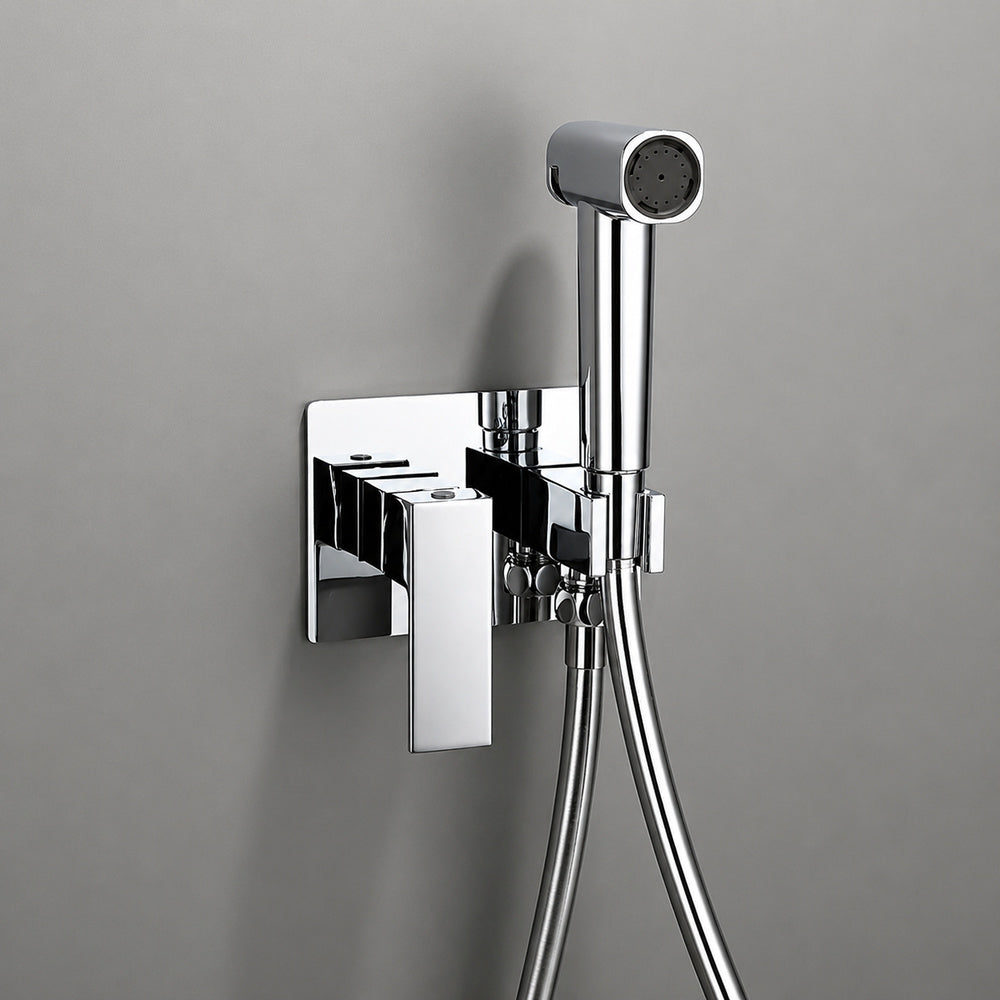 Wall-Mount Concealed Bidet Faucet, Handheld Hot / Cold Bidet Sprayer Set with Hose, Brushed Gold / Chrome / Matte Black / Matte White / Gunmetal