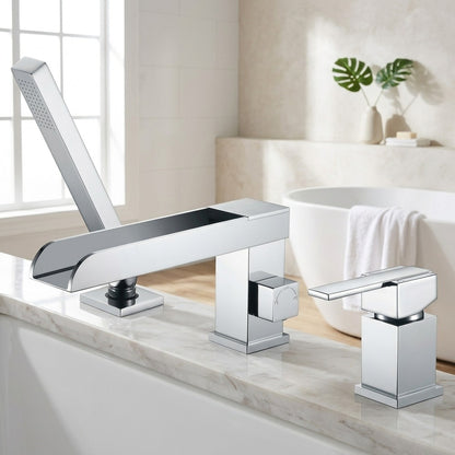 Lagomel waterfall single-handle deck-mount tub filler, set in a Modern/Contemporary bathroom