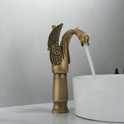 Lagomel vessel sink waterfall single-hole bathroom faucet in antique brass, chrome, matte black, polished gold, two-tone, set in a Contemporary/Traditional/Classic/Vintage/Retro bathroom