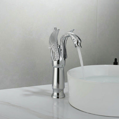 Lagomel vessel sink waterfall single-hole bathroom faucet, set in a Contemporary bathroom