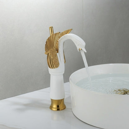 Lagomel vessel sink waterfall single-hole bathroom faucet, set in a Contemporary bathroom