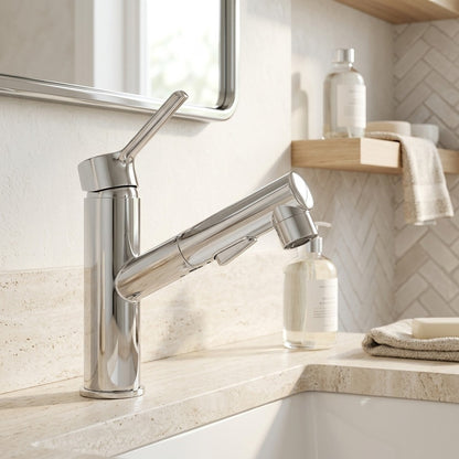 Lagomel pull-out single-hole bathroom faucet, set in a Traditional/Classic/Vintage/Retro bathroom