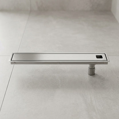 Lagomel linear floor drain, set in a Modern bathroom