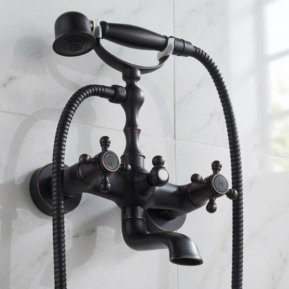 Lagomel double-handle wall-mount tub filler in oil-rubbed bronze, set in a Vintage/Retro/Traditional/Classic bathroom