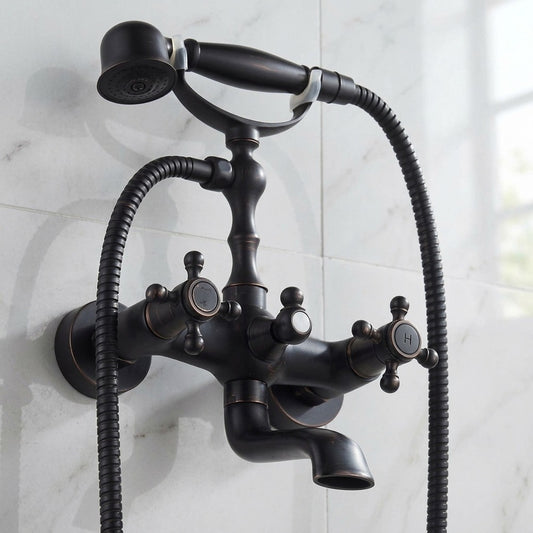Lagomel double-handle wall-mount tub filler in oil-rubbed bronze, set in a Vintage/Retro/Traditional/Classic bathroom