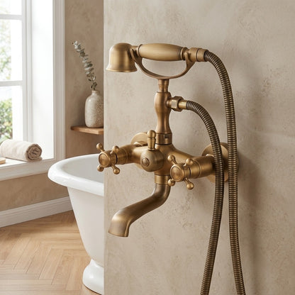 Lagomel double-handle wall-mount tub filler, set in a Traditional/Classic/Vintage/Retro bathroom