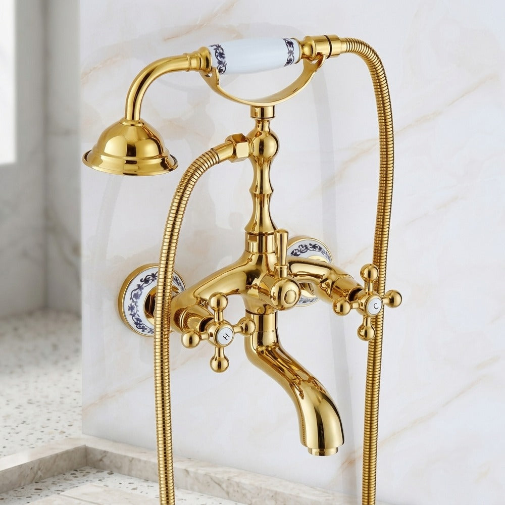 Lagomel wall-mount tub filler, set in a Vintage/Retro/Art Deco bathroom