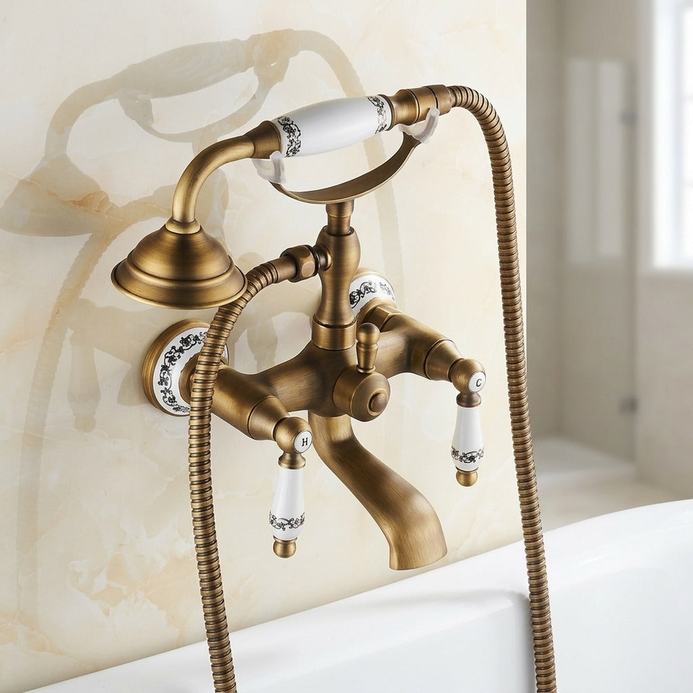 Vintage Telephone- Wall-Mount Tub Faucet, Brass Tub Faucet with Handheld Shower