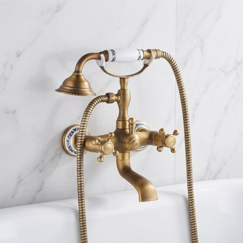 Vintage Telephone- Wall-Mount Tub Faucet, Brass Tub Faucet with Handheld Shower
