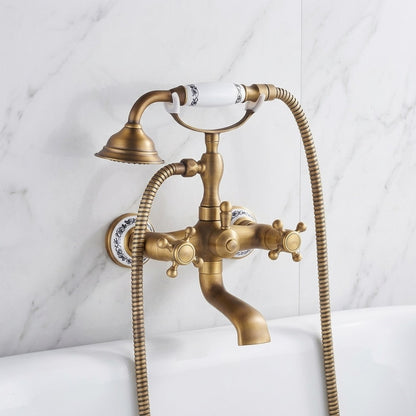 Vintage Telephone- Wall-Mount Tub Faucet, Brass Tub Faucet with Handheld Shower