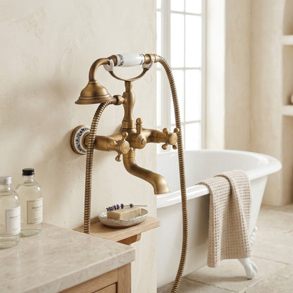 Lagomel wall-mount tub filler, set in a Vintage/Retro/Art Deco bathroom