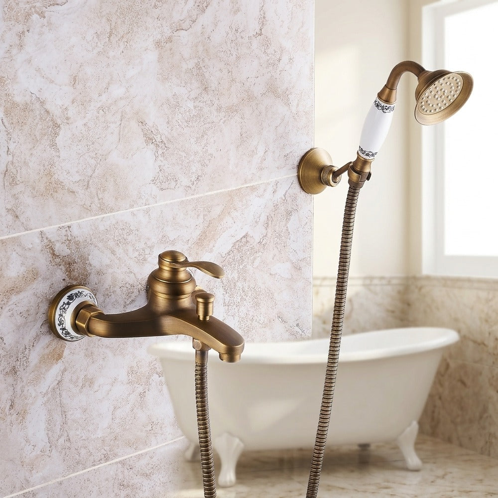 Lagomel single-handle wall-mount tub filler, set in a Modern/Contemporary/Minimalist bathroom