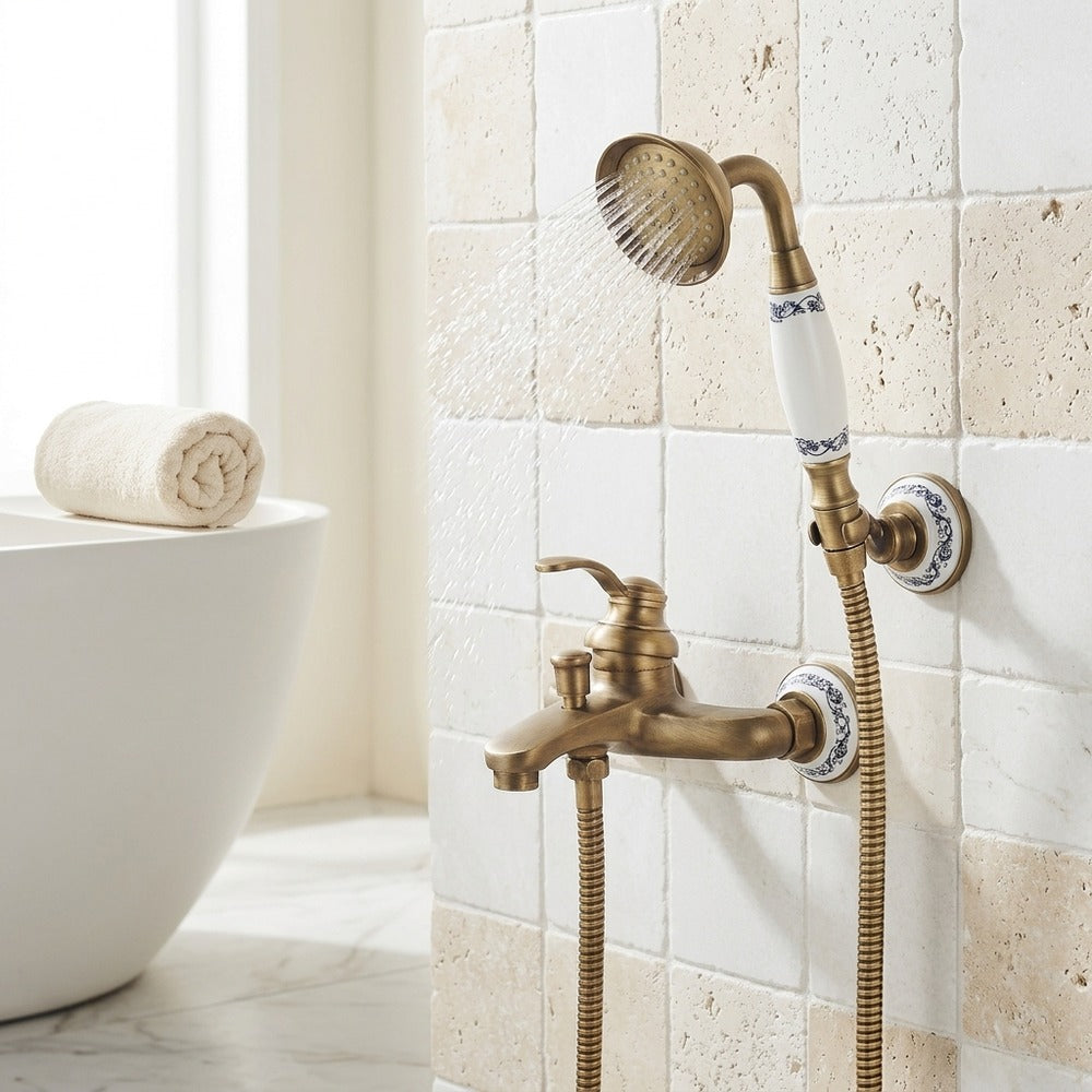 Lagomel single-handle wall-mount tub filler, set in a Modern/Contemporary/Minimalist bathroom