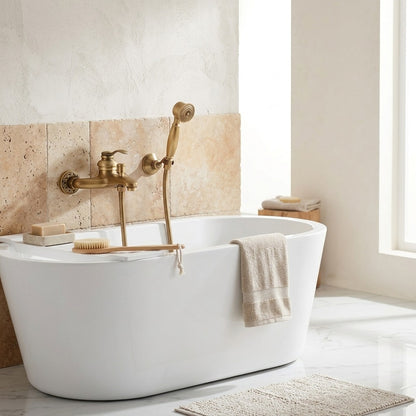 Lagomel single-handle wall-mount tub filler, set in a Modern/Contemporary/Minimalist bathroom