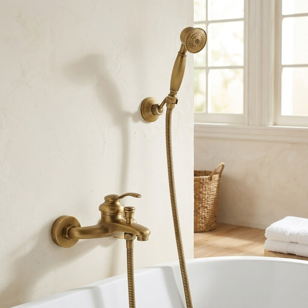 Lagomel single-handle wall-mount tub filler, set in a Modern/Contemporary/Minimalist bathroom