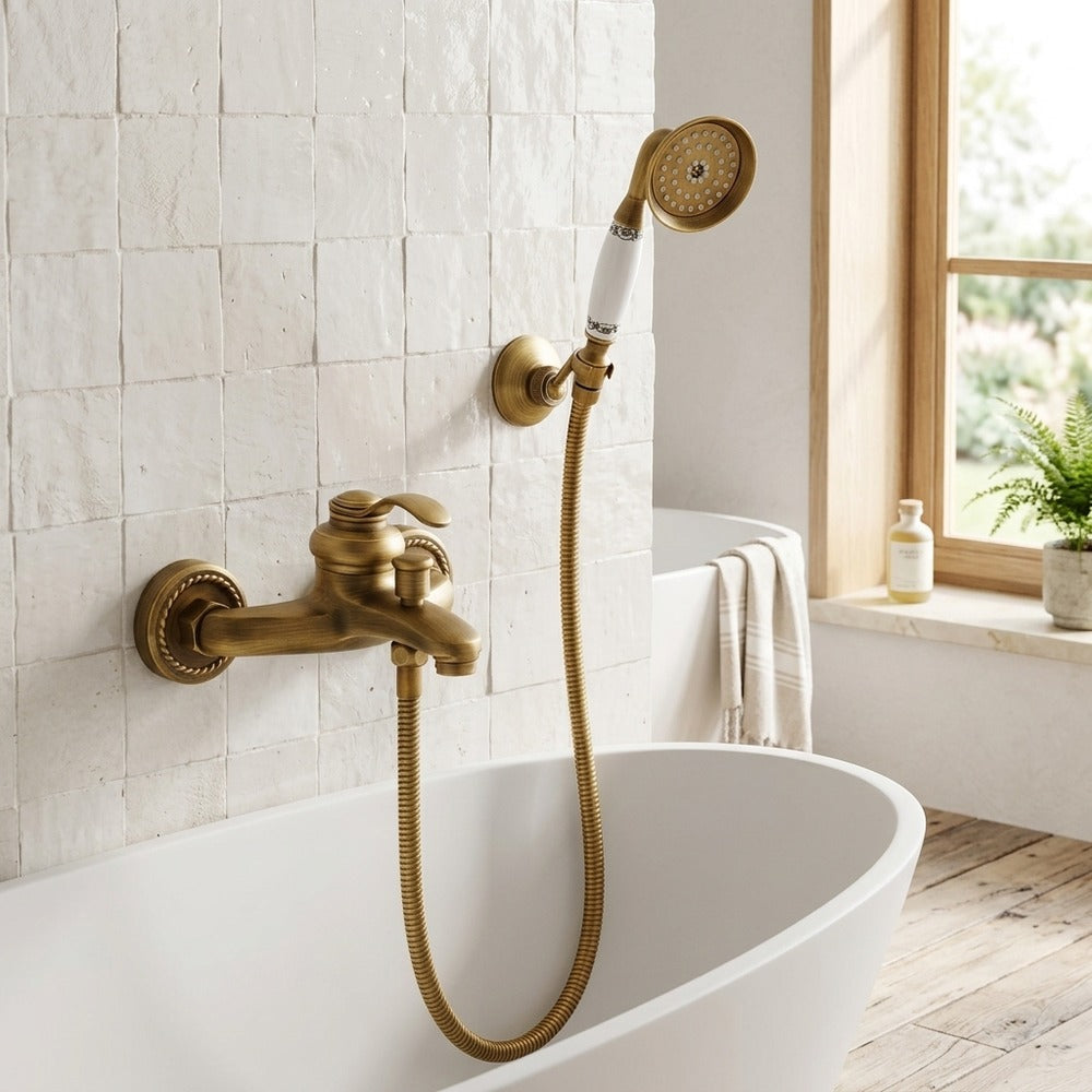 Lagomel single-handle wall-mount tub filler, set in a Modern/Contemporary/Minimalist bathroom