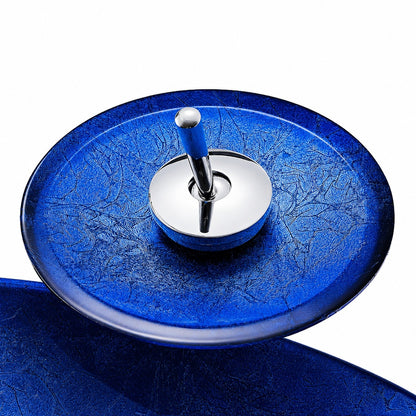 Blue Tempered Glass Vessel Sink, Chrome Single-Handle Waterfall Faucet with Pop-Up Drain / Mounting Ring